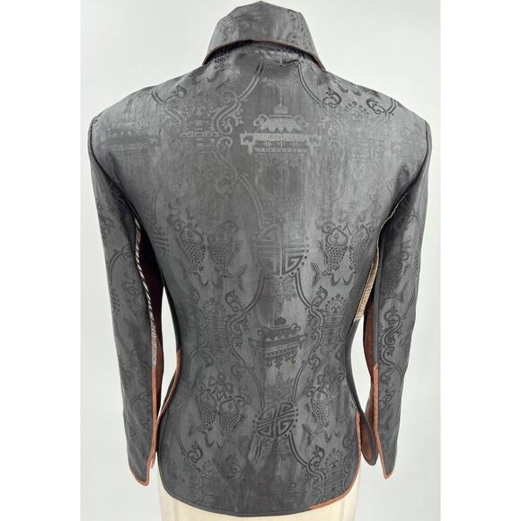Sophie Hong Hand Dyed Silk Tailored Jacket Top Black Brown Size Medium - Picture 9 of 16